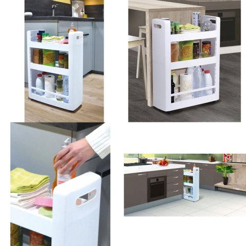 SZAFKA NA KÓŁKACH MINIMA, REGAŁ MOBILNY, BIAŁA, WĄSKA, DO ŁAZIENKI, KUCHNI