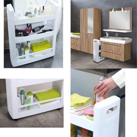 SZAFKA NA KÓŁKACH MINIMA, REGAŁ MOBILNY, BIAŁA, WĄSKA, DO ŁAZIENKI, KUCHNI