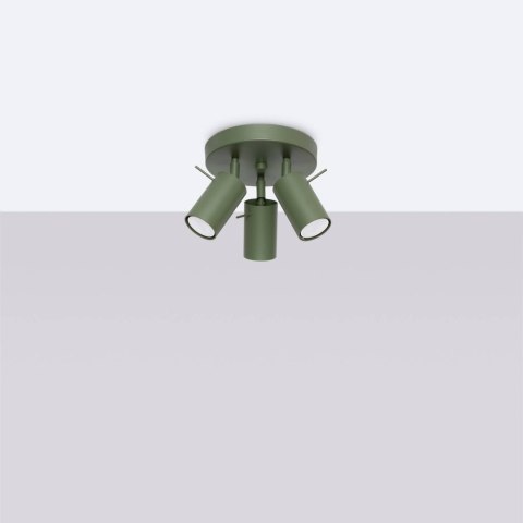 PLAFON LAMPA SUFITOWA LUMINUS, ZIELONY OLIWKOWY, 3xGU10, RING, LOFT, STAL