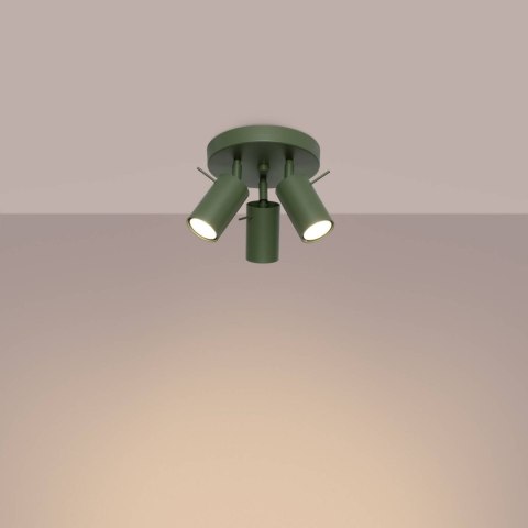 PLAFON LAMPA SUFITOWA LUMINUS, ZIELONY OLIWKOWY, 3xGU10, RING, LOFT, STAL