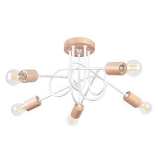 ŻYRANDOL LAMPA SUFITOWA LUMINOS, DREWNO, METAL, 5XE27, BIAŁA, LOFT, SALON