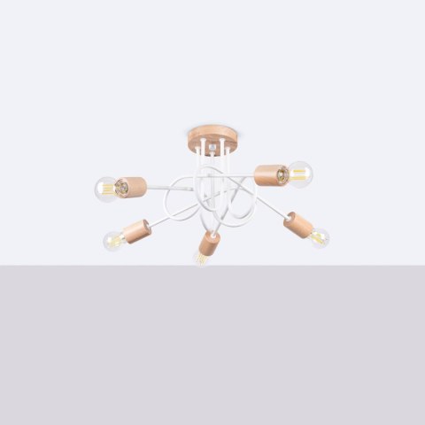 ŻYRANDOL LAMPA SUFITOWA LUMINOS, DREWNO, METAL, 5XE27, BIAŁA, LOFT, SALON