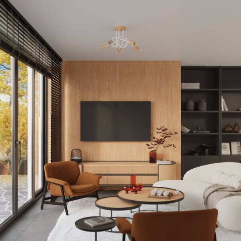 ŻYRANDOL LAMPA SUFITOWA LUMINOS, DREWNO, METAL, 5XE27, BIAŁA, LOFT, SALON