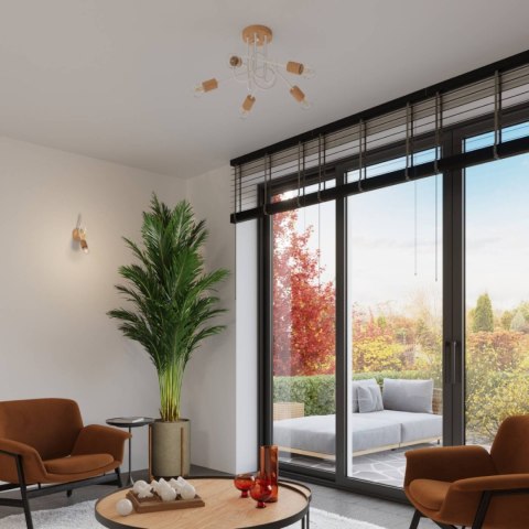 ŻYRANDOL LAMPA SUFITOWA LUMINOS, DREWNO, METAL, 5XE27, BIAŁA, LOFT, SALON