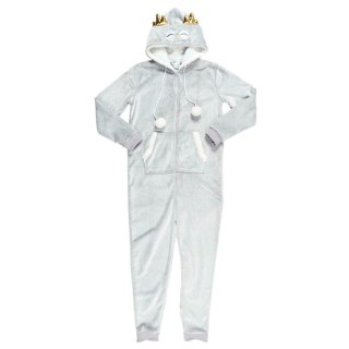 KOMBINEZON PLUSZOWY DORMIRE, PIŻAMA ONESIE, SZARY, CIEPŁY, KAPTUR, ZAMEK