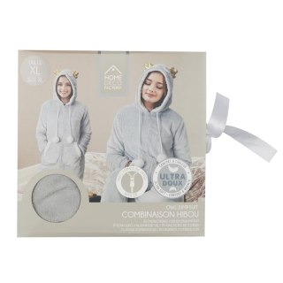 KOMBINEZON PLUSZOWY DORMIRE, PIŻAMA ONESIE, SZARY, CIEPŁY, KAPTUR, ZAMEK