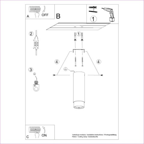 PLAFON LAMPA SUFITOWA TUBA LUMINA NERO, CZARNY CHROM, GU10, NOWOCZESNA