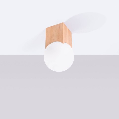 PLAFON LAMPA SUFITOWA AURA DREWNO SZKŁO KULA G9, BIAŁA, SKANDYNAWSKA, SALON