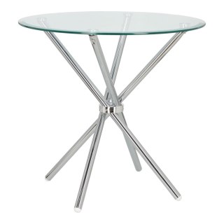 OKRĄGŁY SZKLANY STÓŁ, CHROMOWANE NOGI, DO SALONU, NOWOCZESNY, 80 CM