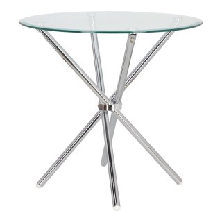 OKRĄGŁY SZKLANY STÓŁ, CHROMOWANE NOGI, DO SALONU, NOWOCZESNY, 80 CM