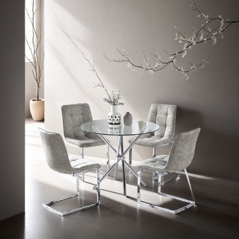 OKRĄGŁY SZKLANY STÓŁ, CHROMOWANE NOGI, DO SALONU, NOWOCZESNY, 90 CM OKRĄGŁY SZKLANY STÓŁ, CHROMOWANE NOGI, DO SALONU, NOWOCZESNY, 90 CM