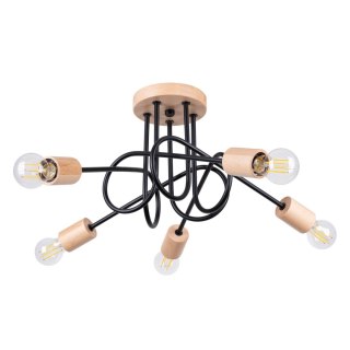 ŻYRANDOL LAMPA SUFITOWA LUMINOS, DREWNO, STAL, LOFT, 5XE27, CZARNY, SALON