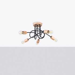 ŻYRANDOL LAMPA SUFITOWA LUMINOS, DREWNO, STAL, LOFT, 5XE27, CZARNY, SALON