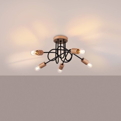 ŻYRANDOL LAMPA SUFITOWA LUMINOS, DREWNO, STAL, LOFT, 5XE27, CZARNY, SALON