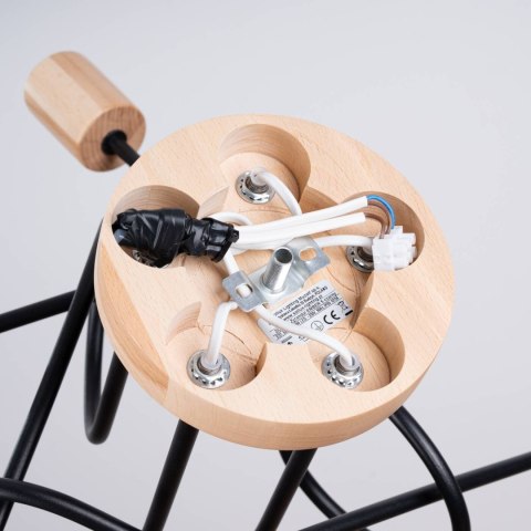 ŻYRANDOL LAMPA SUFITOWA LUMINOS, DREWNO, STAL, LOFT, 5XE27, CZARNY, SALON