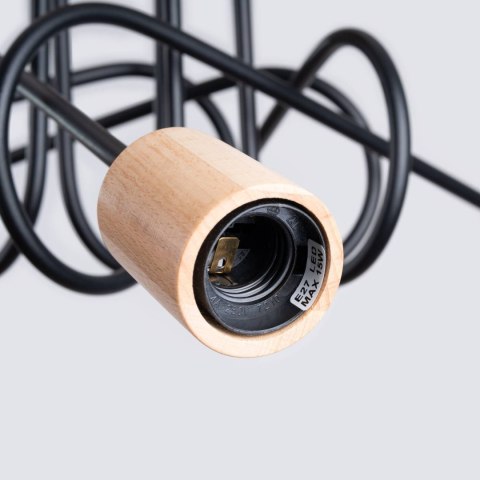 ŻYRANDOL LAMPA SUFITOWA LUMINOS, DREWNO, STAL, LOFT, 5XE27, CZARNY, SALON