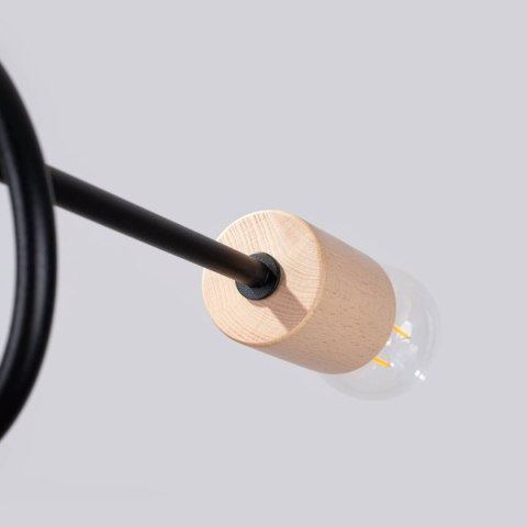 ŻYRANDOL LAMPA SUFITOWA LUMINOS, DREWNO, STAL, LOFT, 5XE27, CZARNY, SALON