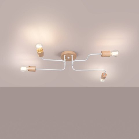 ŻYRANDOL LAMPA SUFITOWA AETHEL, LOFT, DREWNO, BIAŁA, 4XE27, SALON, DESIGN
