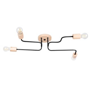 ŻYRANDOL AETHEL, LAMPA SUFITOWA LOFT, DREWNO, CZARNA, 4XE27, DO SALONU