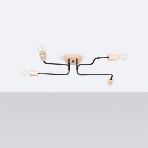 ŻYRANDOL AETHEL, LAMPA SUFITOWA LOFT, DREWNO, CZARNA, 4XE27, DO SALONU