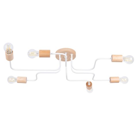 ŻYRANDOL LOFT AETHEL, LAMPA SUFITOWA, DREWNIANY, BIAŁY, 6XE27, SALON