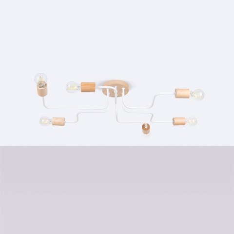 ŻYRANDOL LOFT AETHEL, LAMPA SUFITOWA, DREWNIANY, BIAŁY, 6XE27, SALON