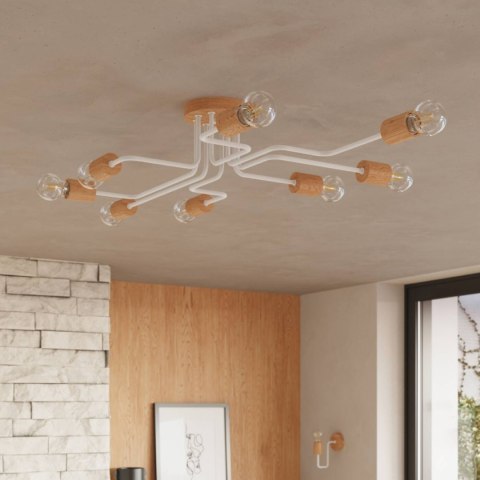 ŻYRANDOL LOFT AETHEL, LAMPA SUFITOWA, DREWNIANY, BIAŁY, 6XE27, SALON