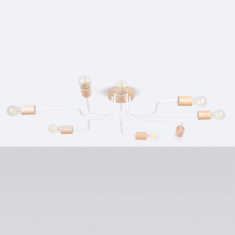 ŻYRANDOL LOFT AETHEL 8 PŁOMIENI, BIAŁY, DREWNO, STAL, SALON, JADALNIA, E27