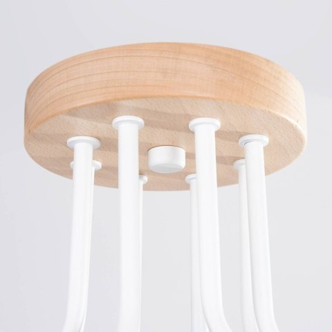 ŻYRANDOL LOFT AETHEL 8 PŁOMIENI, BIAŁY, DREWNO, STAL, SALON, JADALNIA, E27