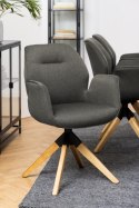 GRAFITOWE KRZESŁO OBROTOWE, TAPICEROWANE, DREWNIANE, DO SALONU, ELEGANCKIE
