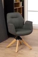 GRAFITOWE KRZESŁO OBROTOWE, TAPICEROWANE, DREWNIANE, DO SALONU, ELEGANCKIE