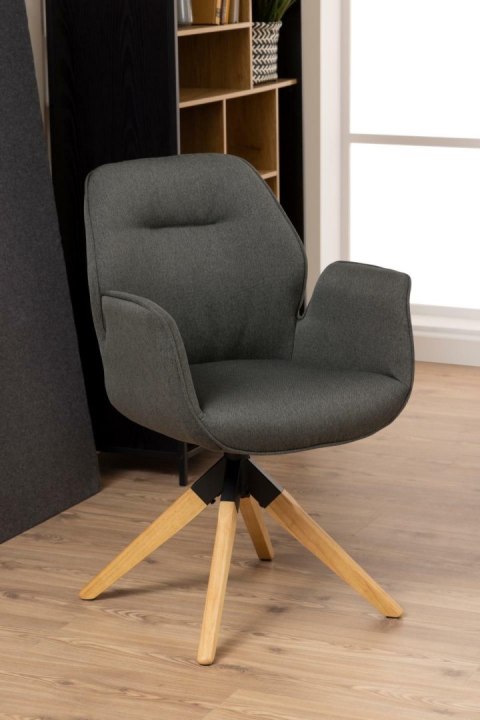 GRAFITOWE KRZESŁO OBROTOWE, TAPICEROWANE, DREWNIANE, DO SALONU, ELEGANCKIE