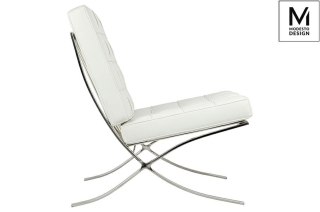 FOTEL BARCELONA, BIAŁY, CHROMOWANY METAL, ELEGANCKI, WYGODNY, PIKOWANY