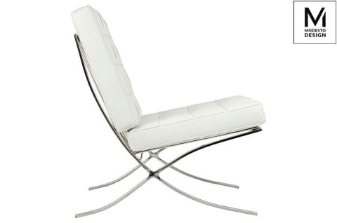 FOTEL BARCELONA, BIAŁY, CHROMOWANY METAL, ELEGANCKI, WYGODNY, PIKOWANY FOTEL BARCELONA, BIAŁY, CHROMOWANY METAL, ELEGANCKI, WYGODNY, PIKOWANY