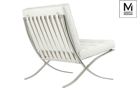 FOTEL BARCELONA, BIAŁY, CHROMOWANY METAL, ELEGANCKI, WYGODNY, PIKOWANY FOTEL BARCELONA, BIAŁY, CHROMOWANY METAL, ELEGANCKI, WYGODNY, PIKOWANY