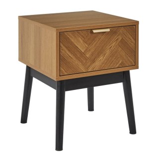 SKANDYNAWSKA SZAFKA NOCNA RETRO, JODEŁKA, DĄB, Z SZUFLADĄ, NATURALNA 40 CM