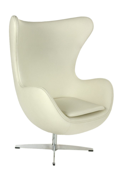 FOTEL EGG, JAJO, BIAŁA SKÓRA NATURALNA, CHROMOWANY, DO SALONU, NOWOCZESNY