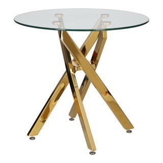 OKRĄGŁY SZKLANY STOLIK GLAMOUR, ZŁOTY METAL, NOWOCZESNY, DO SALONU, 60 CM