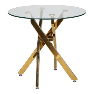 OKRĄGŁY SZKLANY STOLIK GLAMOUR, ZŁOTY METAL, NOWOCZESNY, DO SALONU, 60 CM