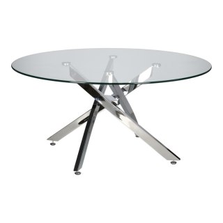NOWOCZESNY SZKLANY STOLIK KAWOWY GLAMOUR, OKRĄGŁY, CHROMOWANY METAL, 90 CM