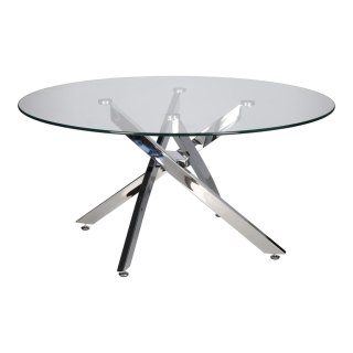 NOWOCZESNY SZKLANY STOLIK KAWOWY GLAMOUR, OKRĄGŁY, CHROMOWANY METAL, 90 CM