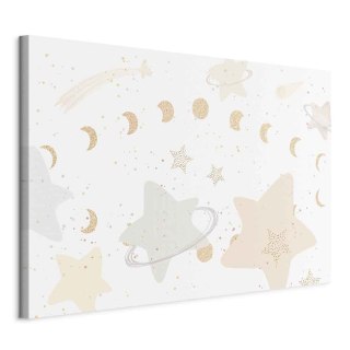 Obraz - Bajeczna galaktyka - Fazy księżyca w odcieniach żółci wśród gwiazdek w barwach beżu i popielu z gwiezdnym pyłem/Księżyc 
