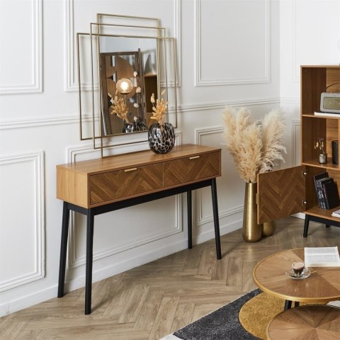 KONSOLA RETRO LOFT, JODEŁKA, DĄB, CZARNE NOGI, 2 SZUFLADY, DO SALONU KONSOLA RETRO LOFT, JODEŁKA, DĄB, CZARNE NOGI, 2 SZUFLADY, DO SALONU