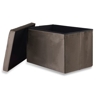 Pufa składana XL z guzikami - 60x38x38cm aksamit brąz