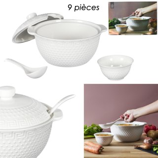 ZESTAW DO ZUPY PHO BRODIN, WAZA, 6 MISECZEK, CERAMIKA, ŁYŻKA, KOMPLET