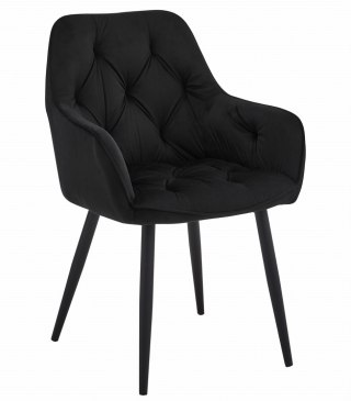 TAPICEROWANE CZARNE KRZESŁO PARMA, WELUROWE, PIKOWANE, GLAMOUR, DO SALONU