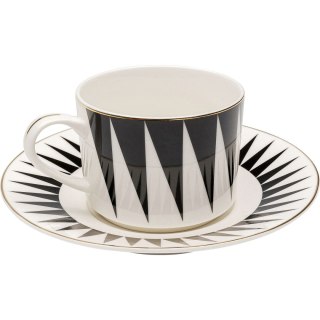 KOMPLET 4 FILIŻANEK KARE LUMINIS, PORCELANA, CZARNO-BIAŁE, ZŁOTE, 220ML