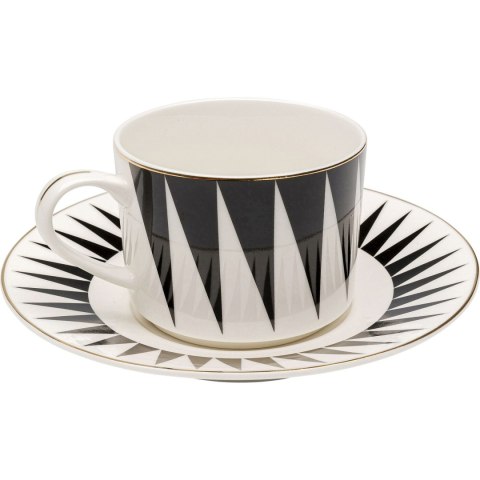 KOMPLET 4 FILIŻANEK KARE LUMINIS, PORCELANA, CZARNO-BIAŁE, ZŁOTE, 220ML