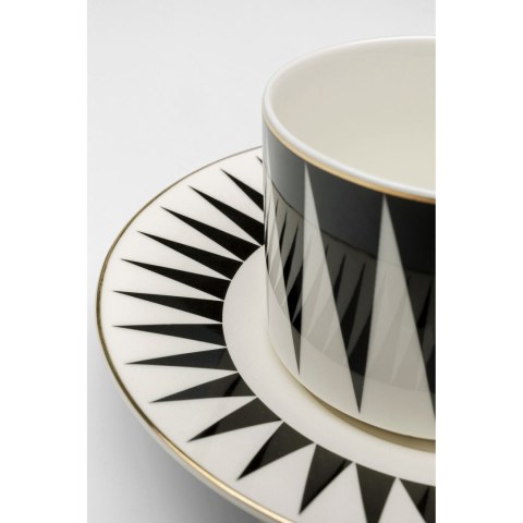 KOMPLET 4 FILIŻANEK KARE LUMINIS, PORCELANA, CZARNO-BIAŁE, ZŁOTE, 220ML