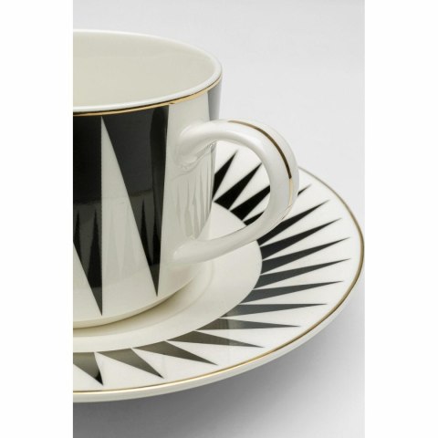 KOMPLET 4 FILIŻANEK KARE LUMINIS, PORCELANA, CZARNO-BIAŁE, ZŁOTE, 220ML